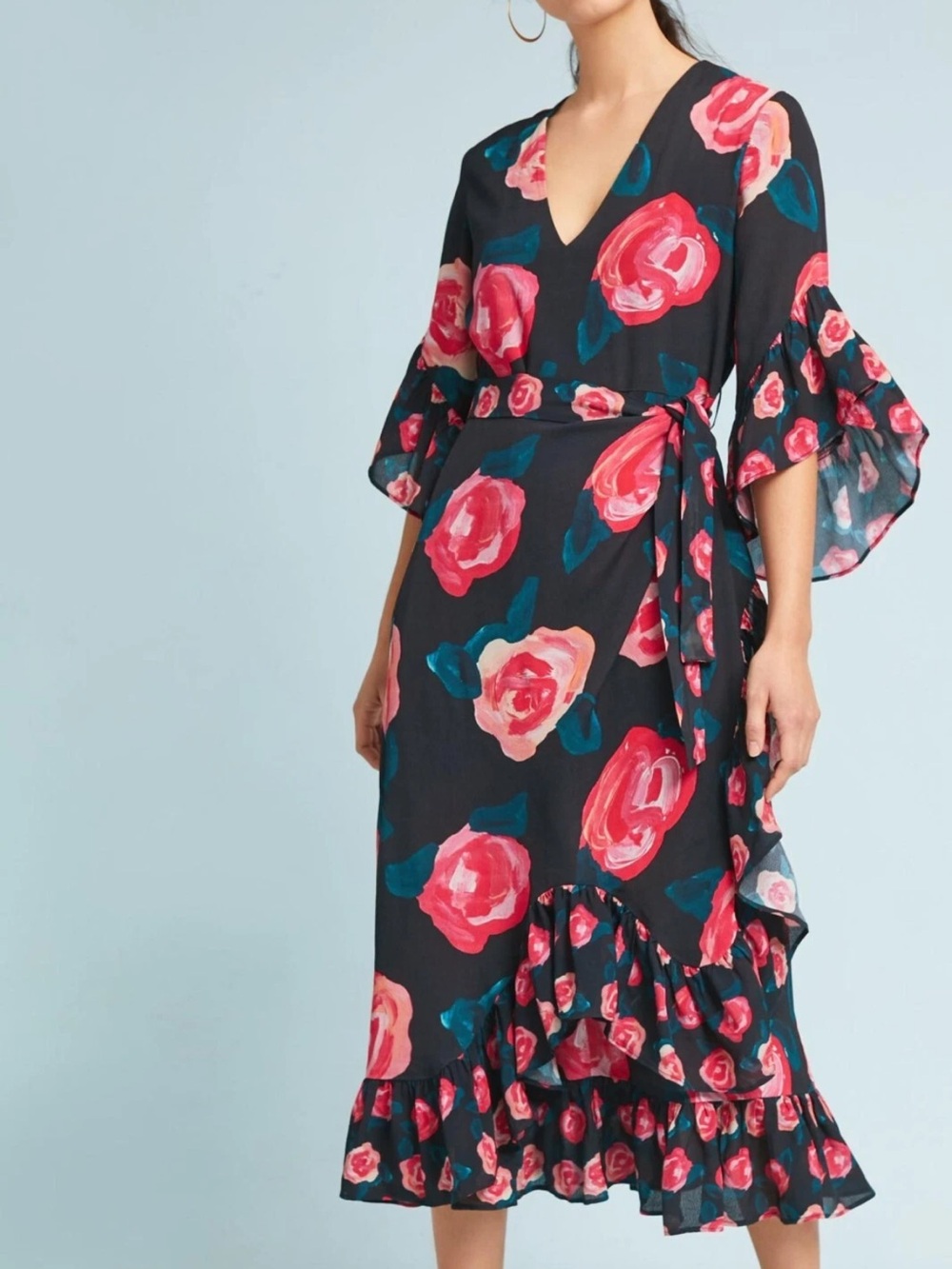 Anthropologie Blank London London Verona Black Floral Wrap Maxi Dress